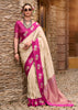 White And Pink Banarasi Satin Silk Saree
