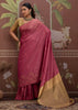 Carmine Pink Woven Tussar Silk Saree