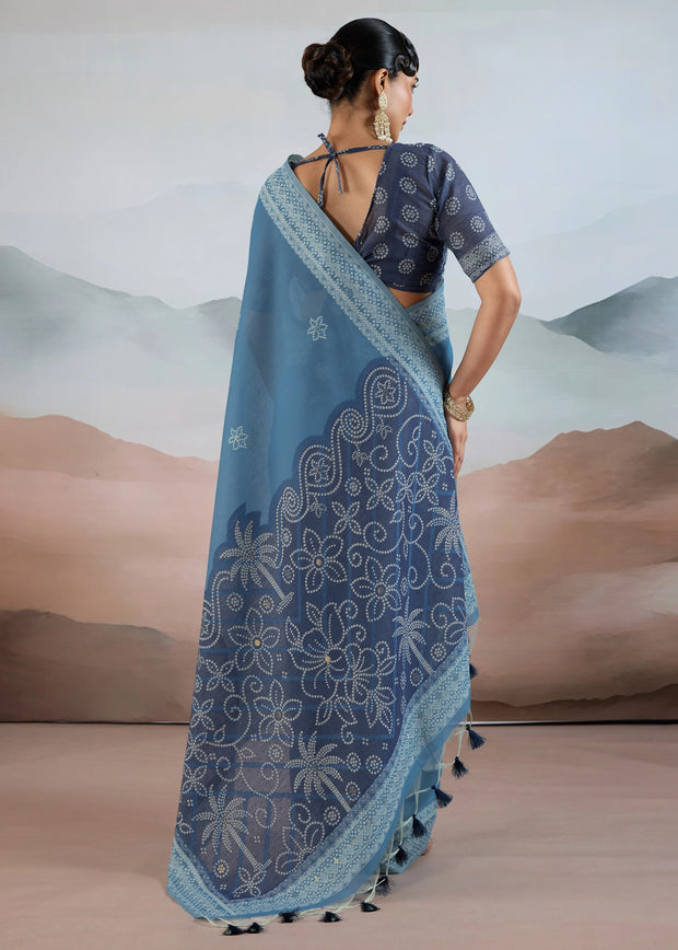 Azure Blue Woven Cotton Saree