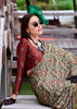 Drizzle Grey Satin Crepe Digital Printed Saga Saree With Contrast Blouse