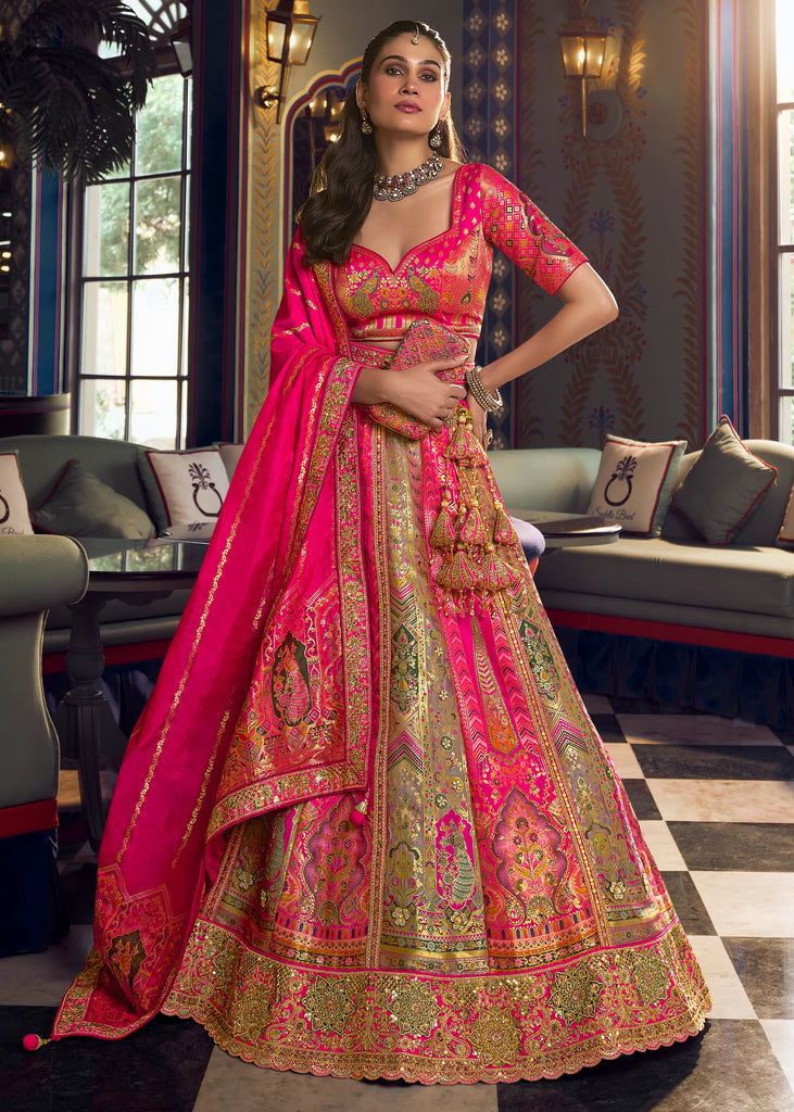 Beige And Pink Heavy Banarasi Designer Lehenga