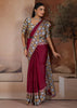 Maroon Red Printed Satin Silk Saree