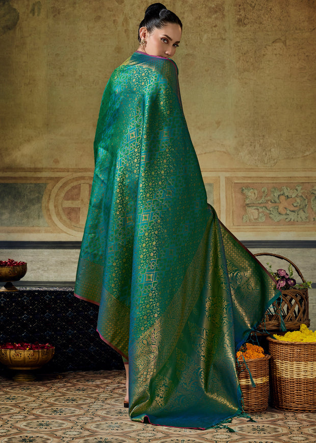 Peacock Green Woven Banarasi Silk Saree