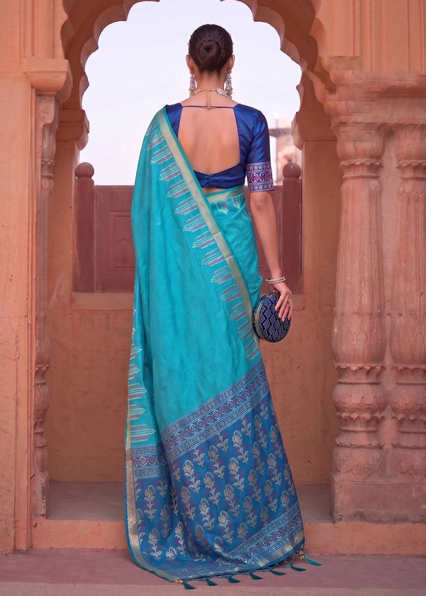 Heritage Blue Woven Banarasi Silk Saree