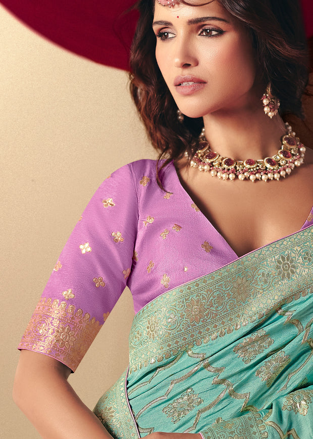 Aruba Blue Woven Banarasi Silk Saree