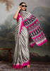 Hot Pink And White Printed Satin Silk Saree