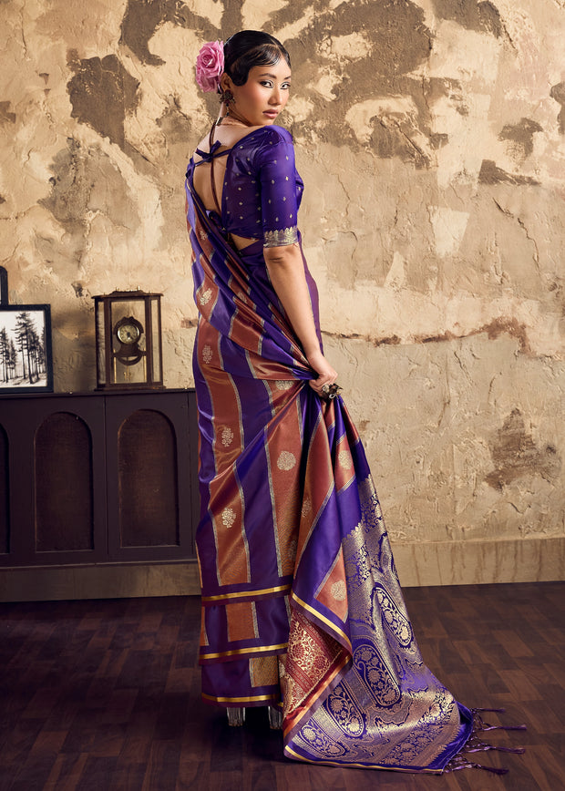 Purple And Brown Rangkat Satin Silk Saree