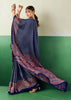 Denim Blue Printed Satin Silk Saree