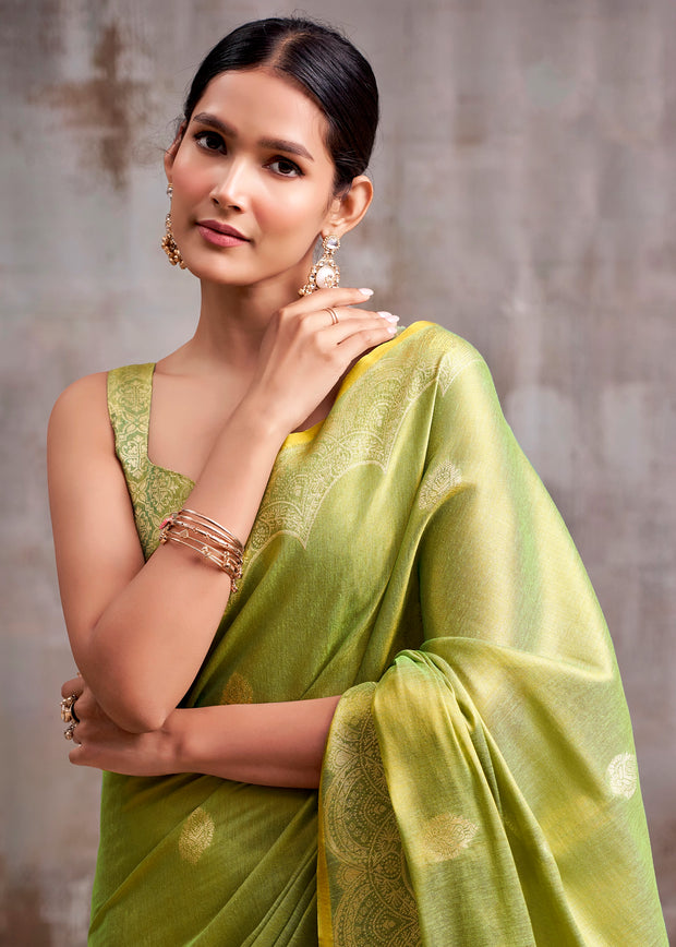 Pistachio Green Woven Tissue Silk Saree