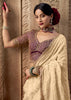 “Exclusive Offer” : Off White Woven Designer Embroidered Silk Saree With Contrast Blouse