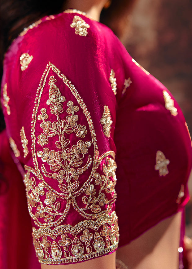 Magenta Pink Designer Satin Silk Saree With Embroidered Blouse