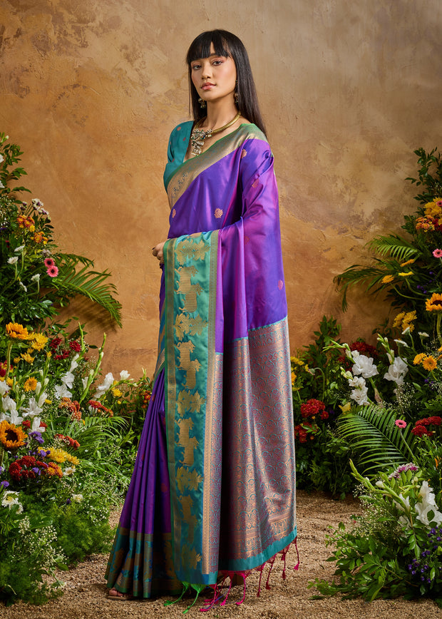Bright Purple Woven Banarasi Silk Saree