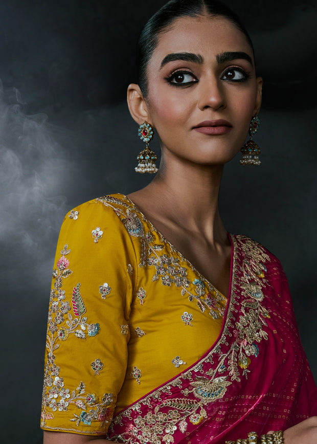 Raspberry Pink Embroidered Designer Saree