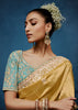 Misted Yellow Embroidered Designer Tissue Saree