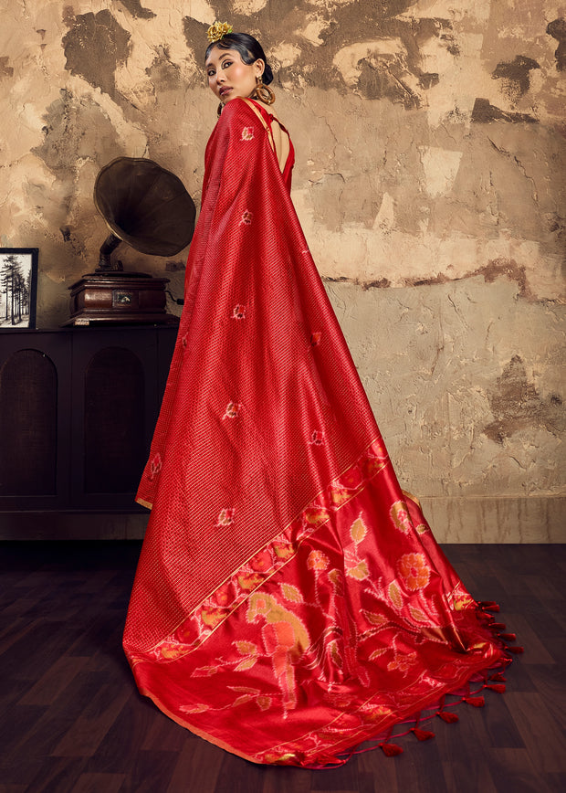 Cherry Red Woven silk saree