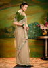 Safari Beige Heavy Embroidered Designer Silk Saree With contrast Blouse