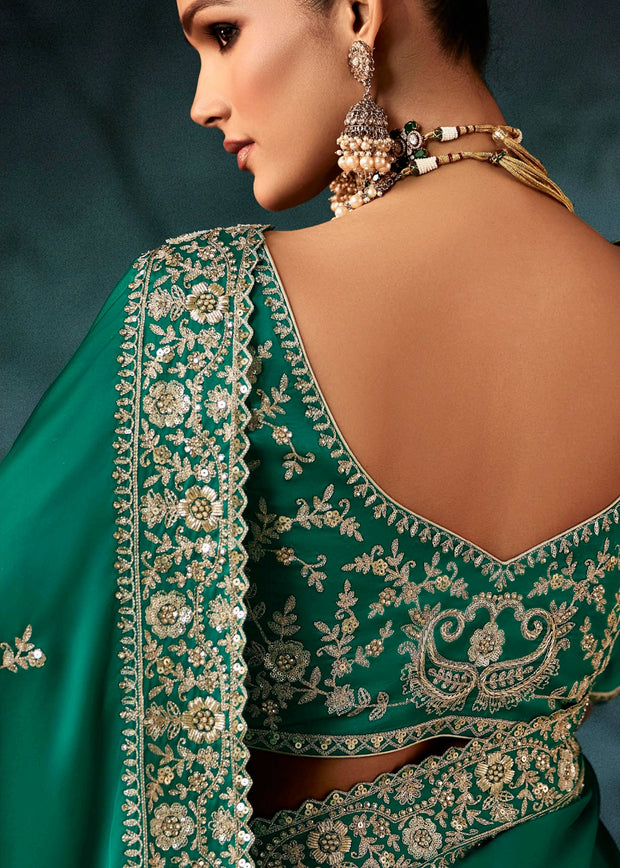 Simply Green Designer Embroidered Saree