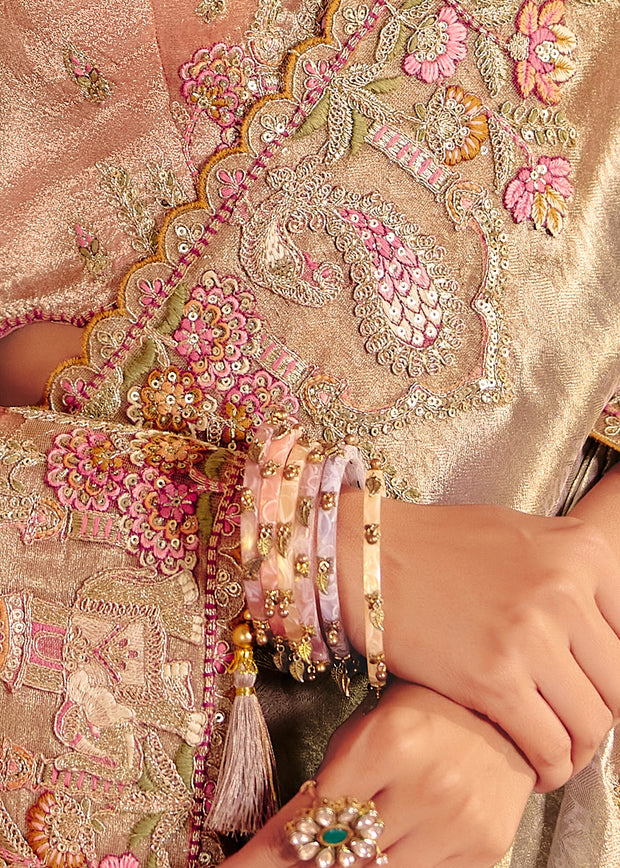 Silver Peach Designer Embroidered Saree