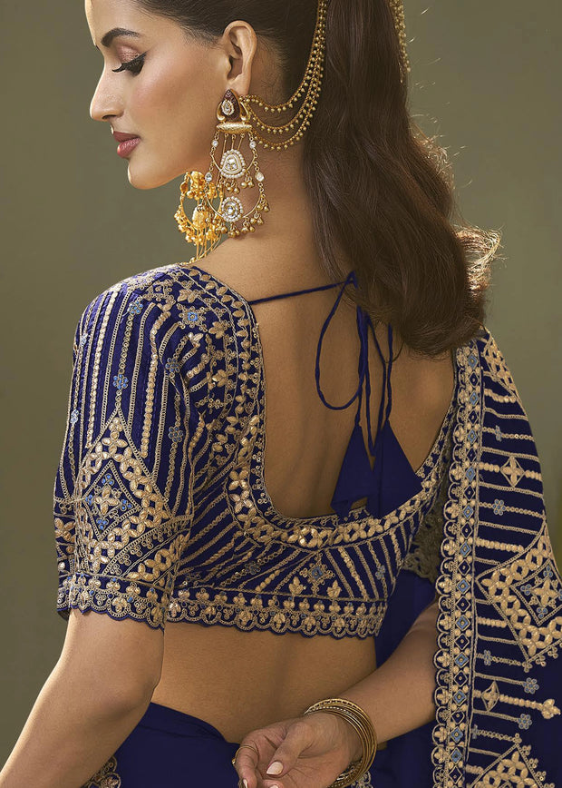 “Exclusive Offer” : Royal Blue Woven Embroidered Silk Saree
