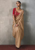 Champagne Beige Embroidered Silk Saree With Heavy Blouse