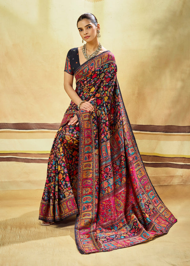 Black Woven Cotton Kashmiri Jamewar Saree