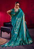 Peacock Blue Banarasi Satin Linen Silk Saree