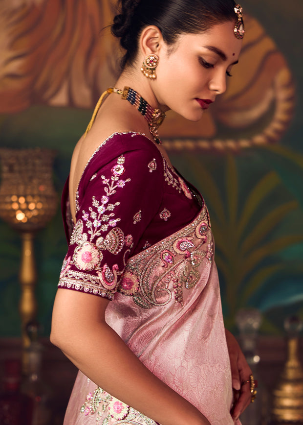 Blush Pink Designer Embroidered Saree