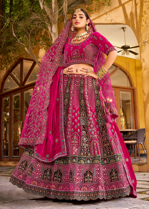 Raspberry Pink Heavy Embroidered Designer Lehenga