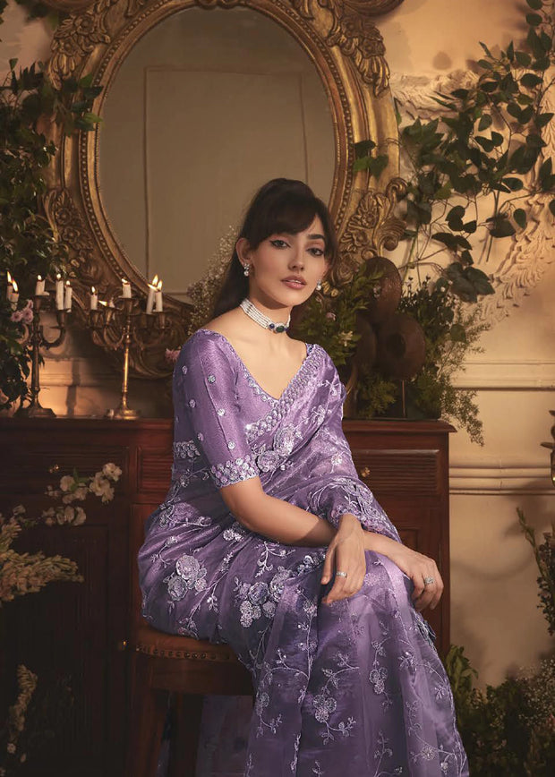 Lilac Mist Designer Tissue Organza  Saree