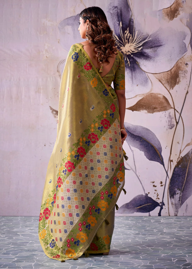 Olive Green Woven Tissue Silk Saree