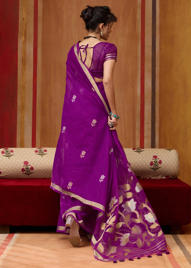 Dahlia Purple Woven Cotton Silk Saree