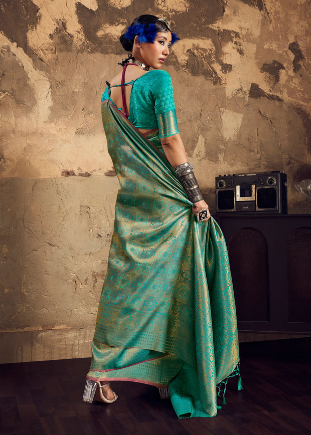 Peacock Green Woven Kanjivaram Silk Saree
