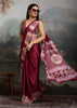 Beet Red Printed Satin Silk Saree