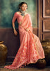 Peach Pink Woven Munga Cotton Silk Saree