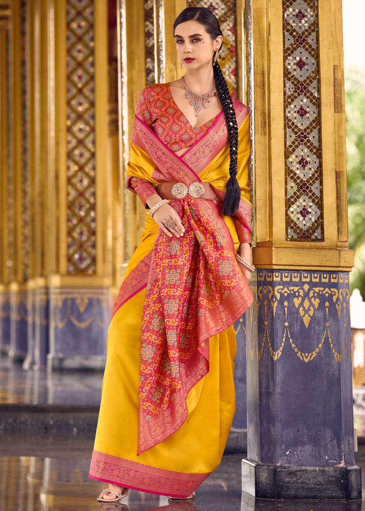 Festive Yellow Woven Banarasi Silk Saree
