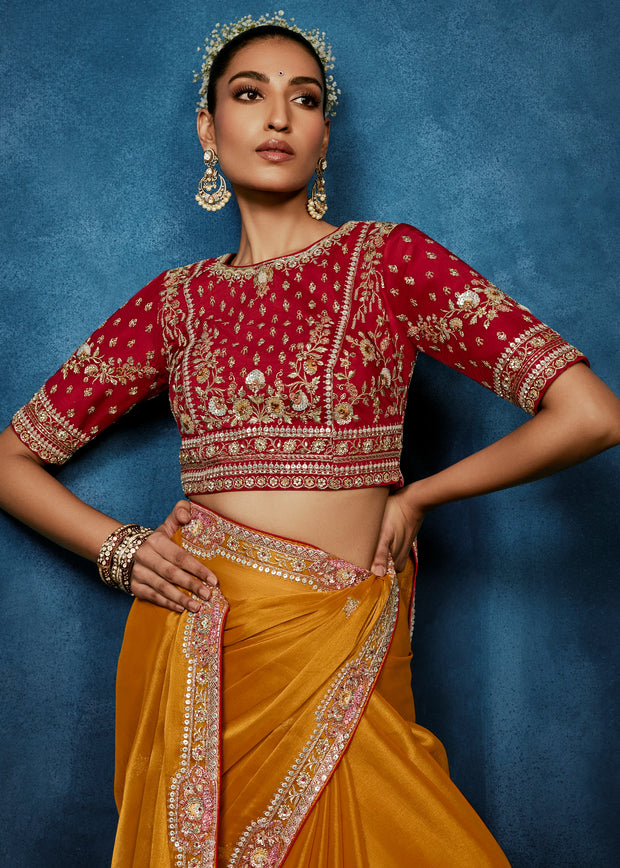 Sunshine Orange Embroidered Designer Tissue Saree
