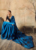 Victoria Blue Printed Satin Silk Saree