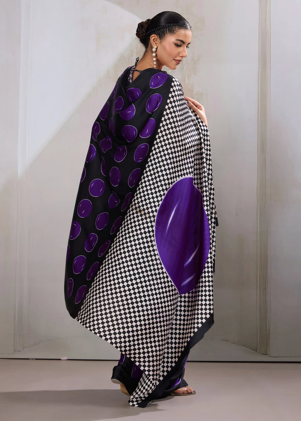 Purple Printed Satin Silk Saree