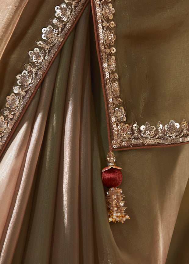 Olive Brown Designer Silk Saree