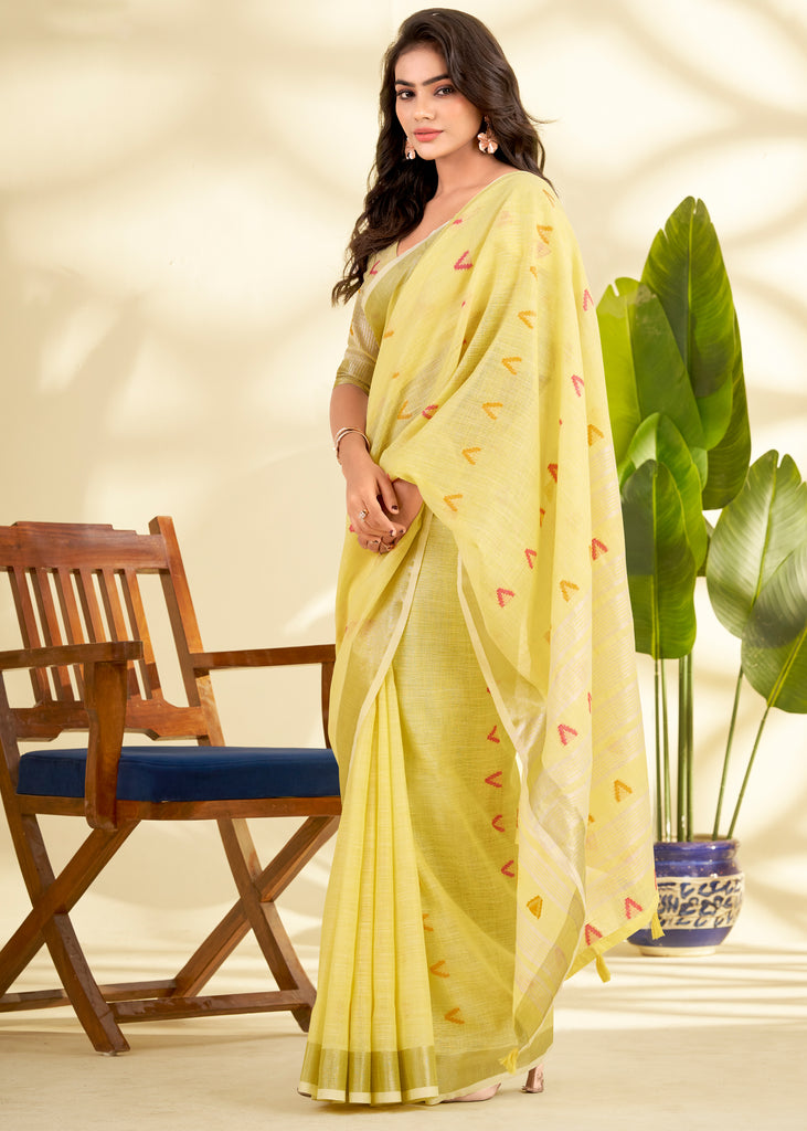 Aurora Yellow Woven Linen Silk Saree