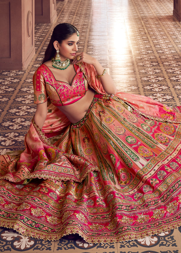 Bridal Pink Banarasi Silk Embroidered Lehenga