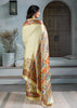 Cream Printed Satin Silk Saree