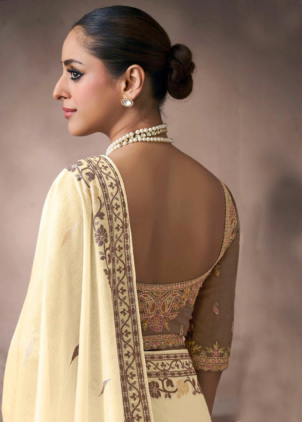 “Exclusive Offer” : Creamy White Woven Cotton Silk Saree