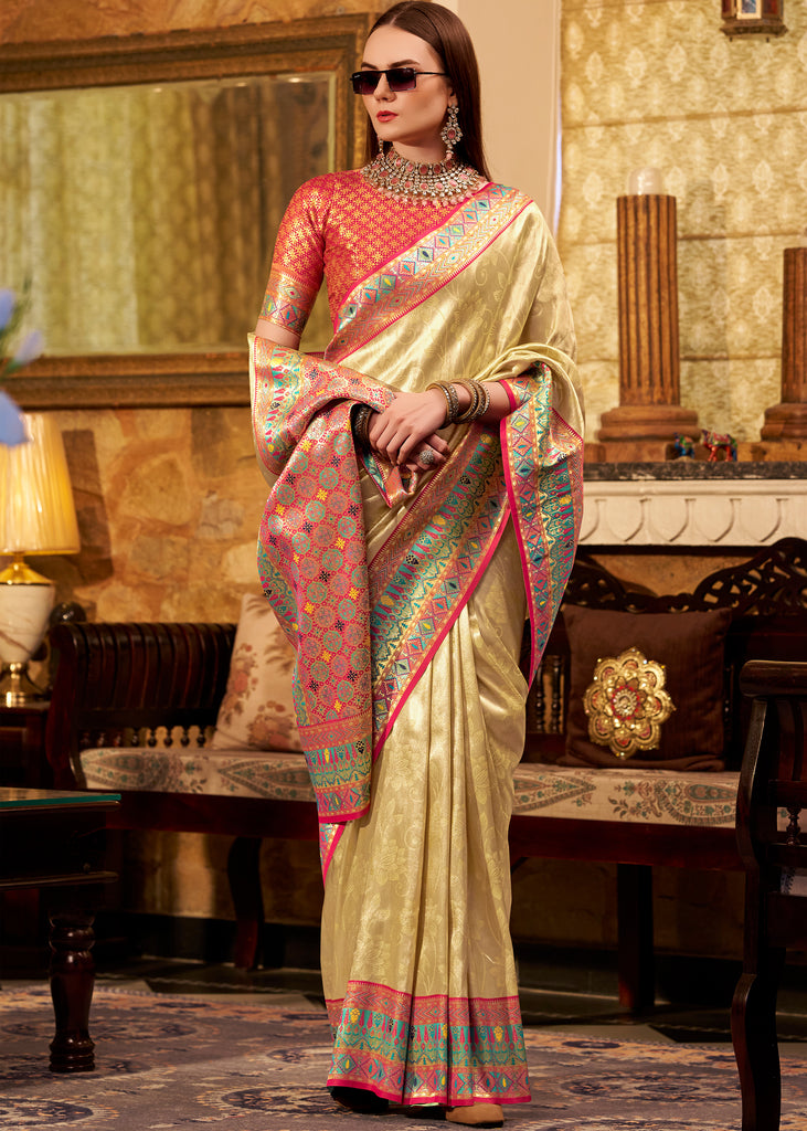 Golden Beige Woven Tissue Silk Saree