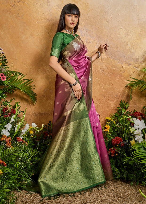 Dahlia Purple Woven Banarasi Silk Saree