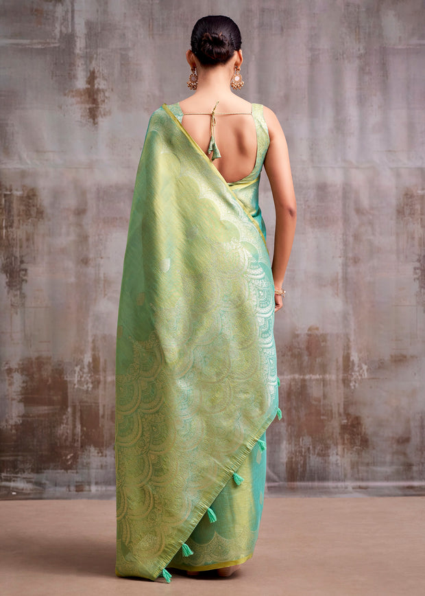 Sea Green Woven Tissue Silk Saree