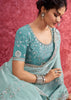 Aqua Blue Embroidered Designer Saree