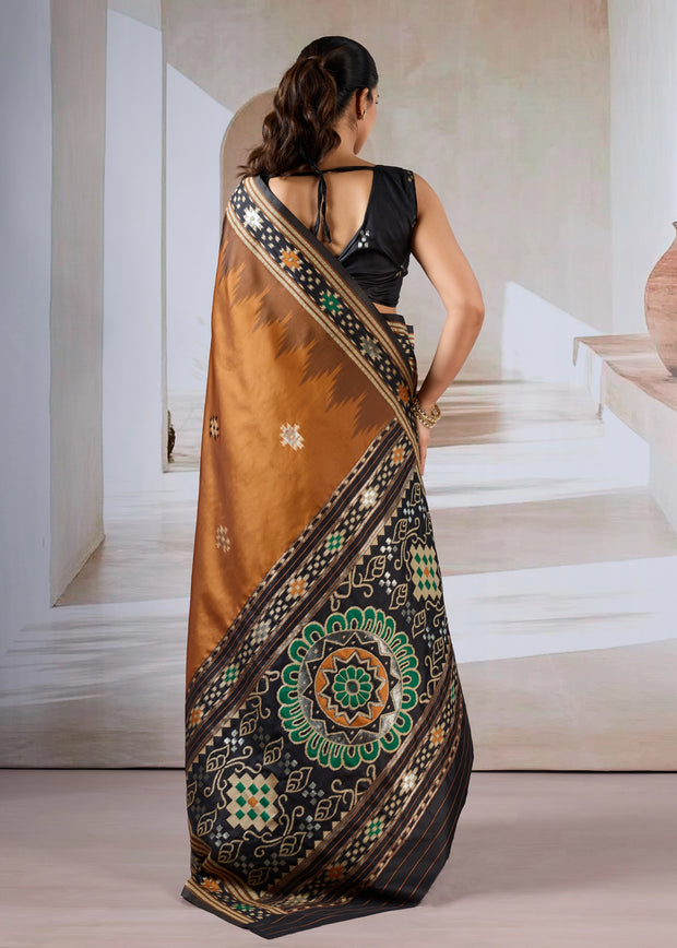 Caramel Brown Patola Silk Saree