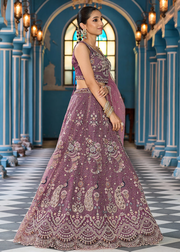 Beige Embroidered Net Lehenga