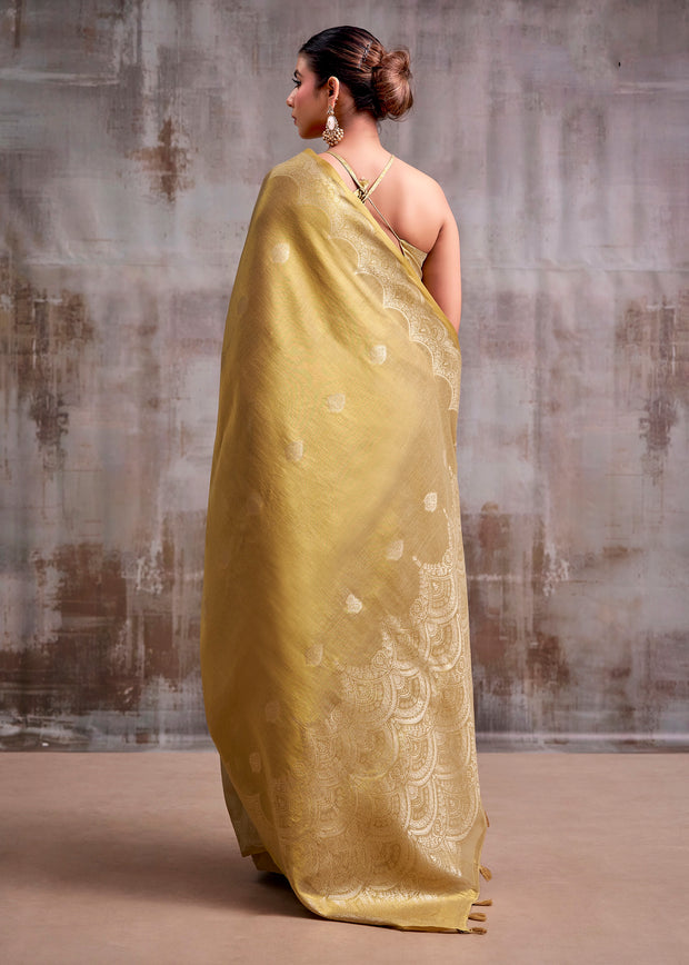 Golden Beige Woven Tissue Silk Saree